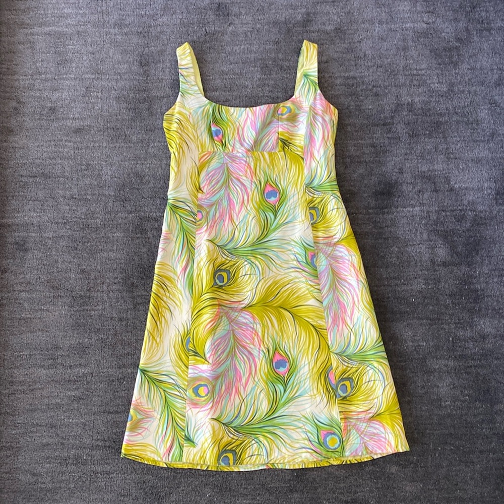 Nanette Lepore Vintage Peacock Feather Raw Silk Collectors Tank Dress - 6